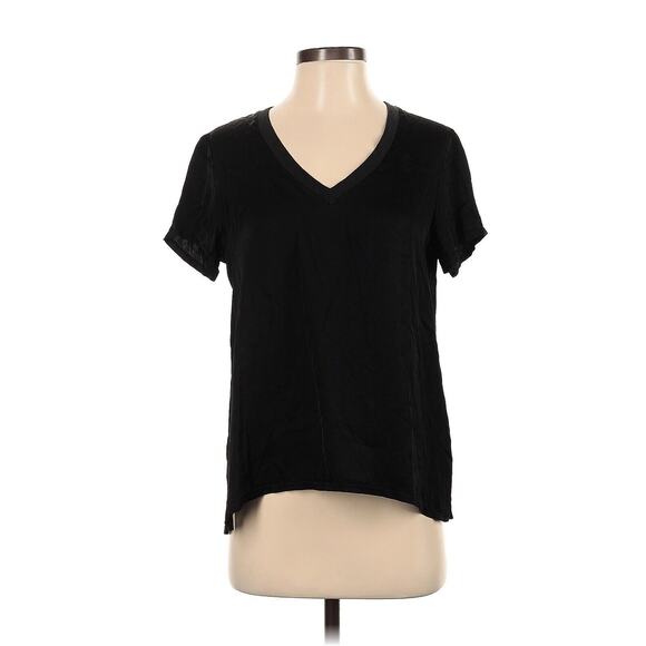 nation ltd viscose black satin v neck short sleeve t shirt june top Small - Picture 2 of 5